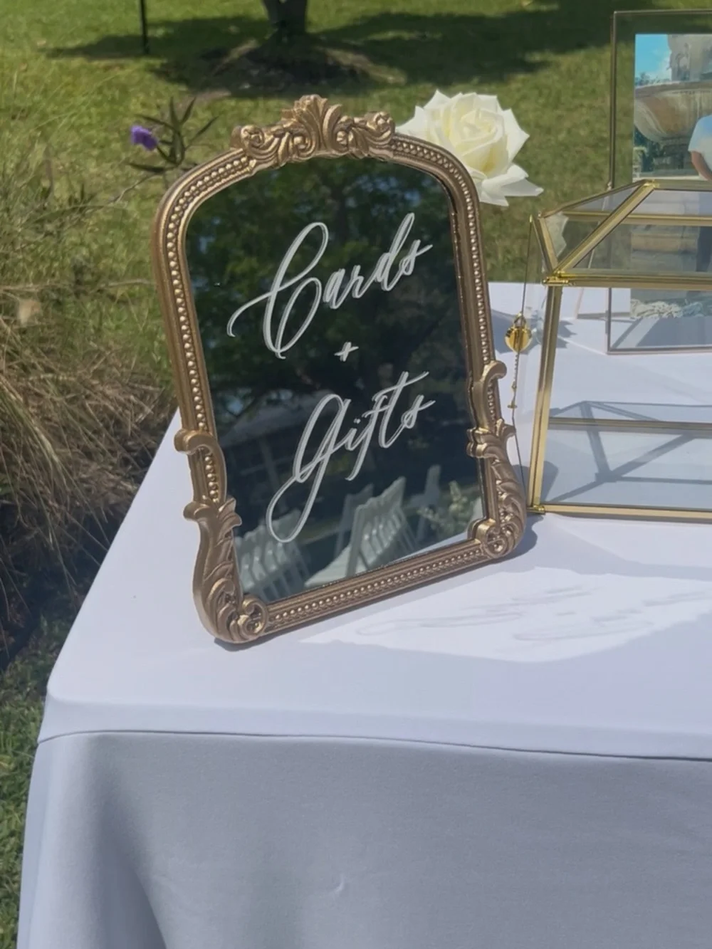 Gold Ornate 'Cards + Gifts' Mirror Sign